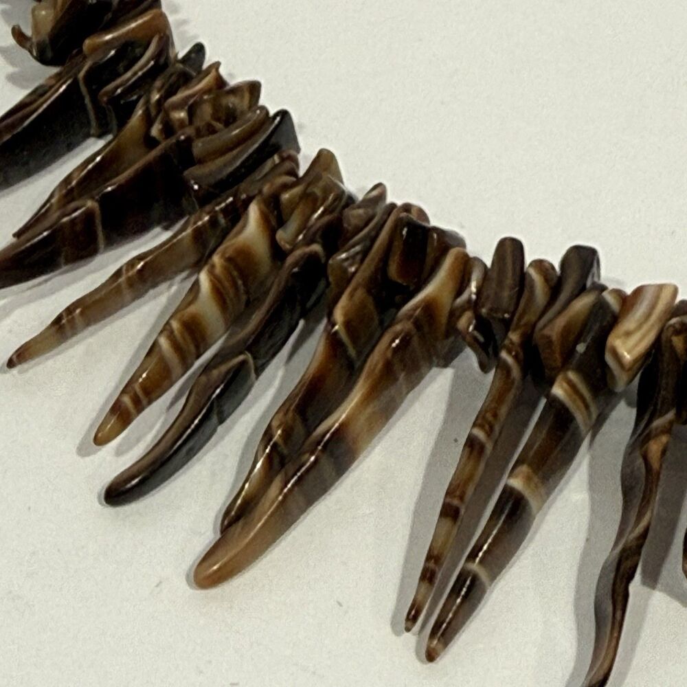 Vintage Tiger Eye Stone Spike Necklace Brown Chip Bead Tribal Boho Statement - Picture 4 of 16